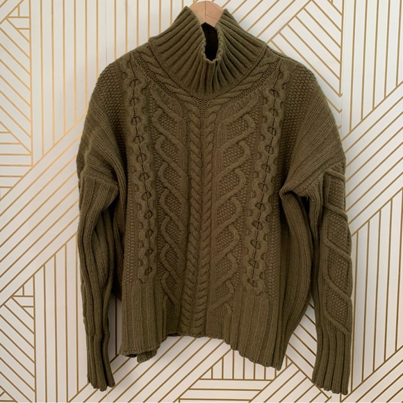 Everlane Wool Cashmere Cable Knit Mock neck  fisherman chunky knit Sweater M - Picture 2 of 10